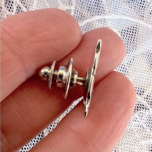 Vintage Sterling Owl Tie Tac Pin with Turquoise Inlay Eyes Unisex - Picture 3 of 10